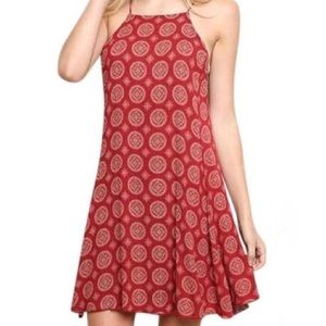 Red Pattern Abigail High Neck Dress